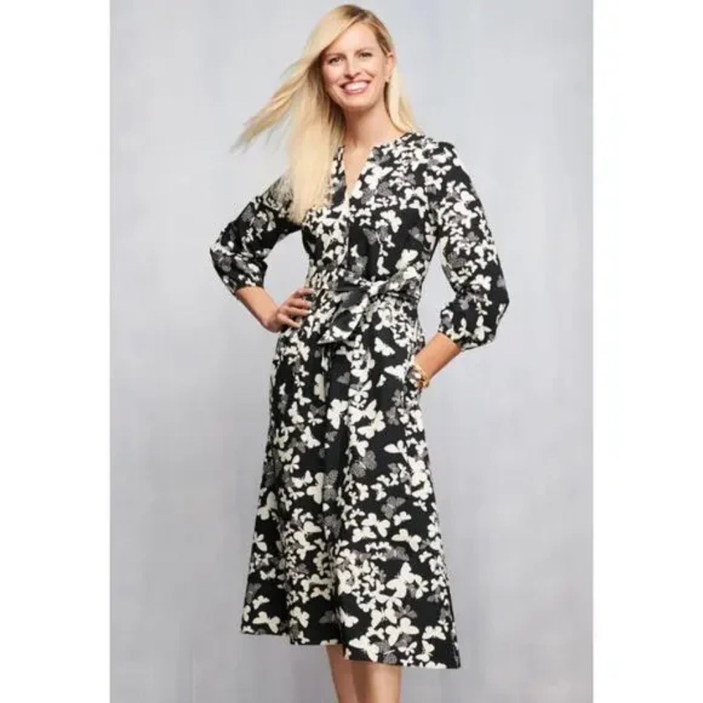 Talbots Dotted Butterflies Poplin Shirtdress